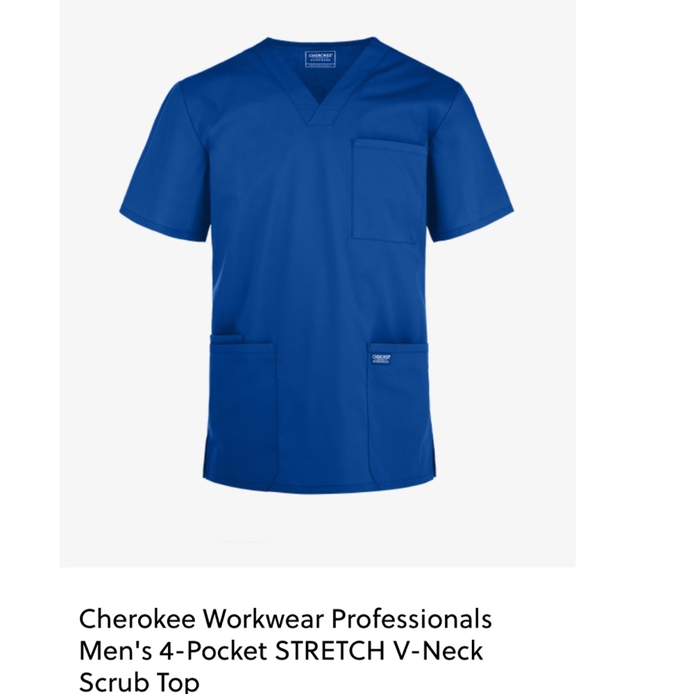Blue men’s Cherokee scrubs. 2xl top and XL bottoms.